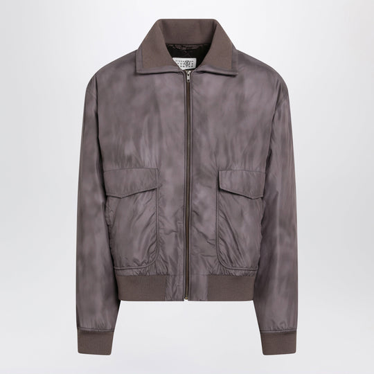 Brown Technical Fabric Zip-Up Jacket