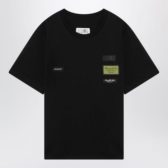 Black Cotton T-Shirt With Label Details