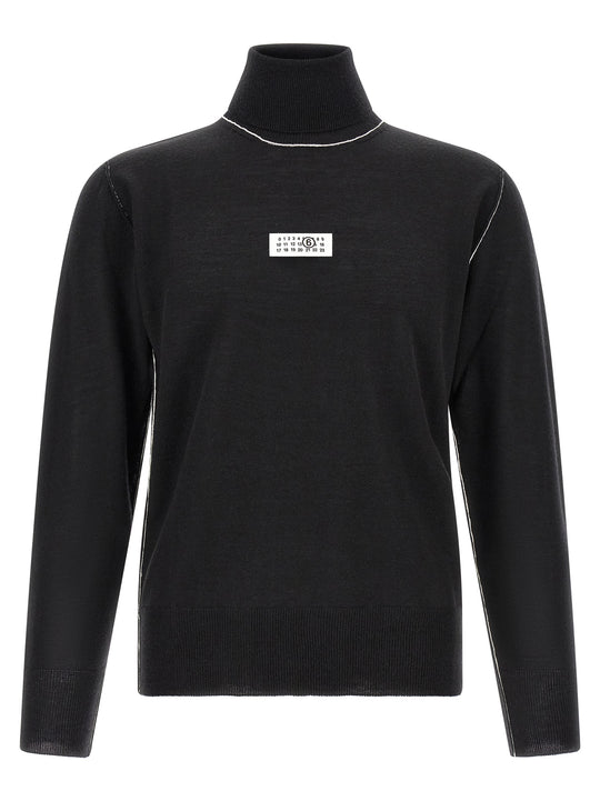 Turtleneck Sweater With Contrast Stitching Sweaters And Cardigans Black