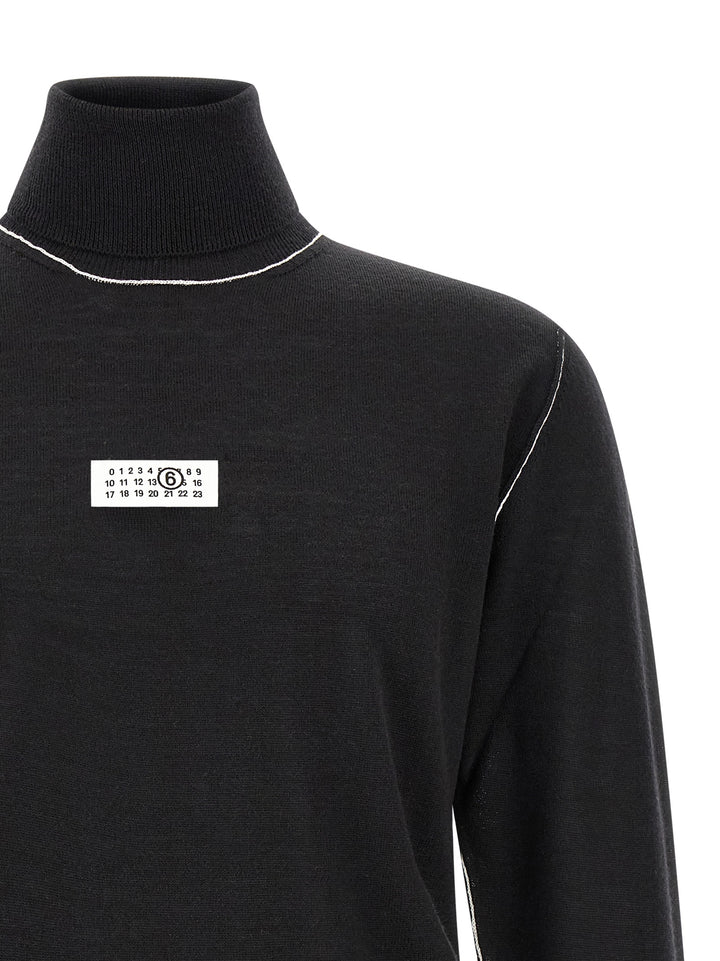 Mm6 Maison Margiela Turtleneck Sweater With Contrast Stitching Sweaters and Cardigans - Black | 0ae8864031c419e3f44cd60d04ae7d533bd64647