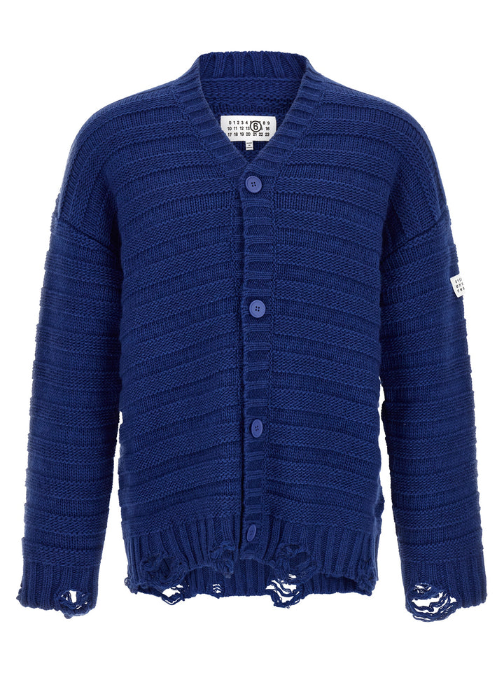 Mm6 Maison Margiela Distressed Wool Cardigan Sweaters and Cardigans - Blue | a309670fd7726c4f718fed195fd07d1b0239b84b