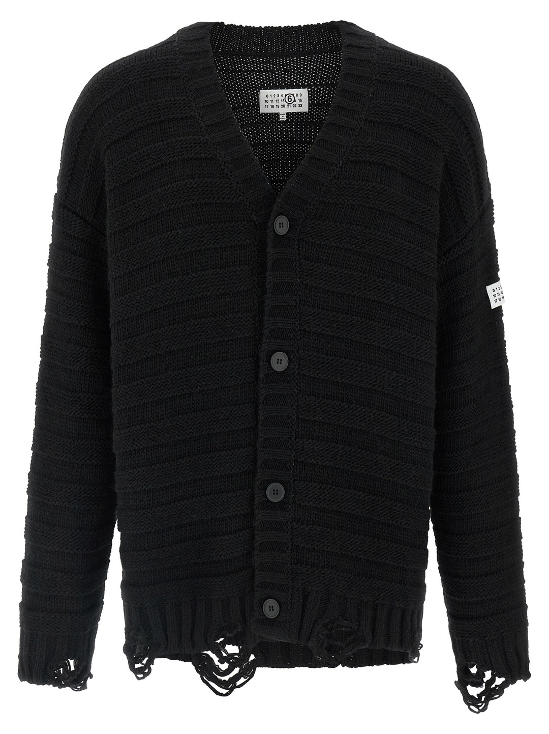Mm6 Maison Margiela Distressed Wool Cardigan Sweaters and Cardigans - Black | 8c42f2f7ef955053fe8784c03f120187dbc3647d