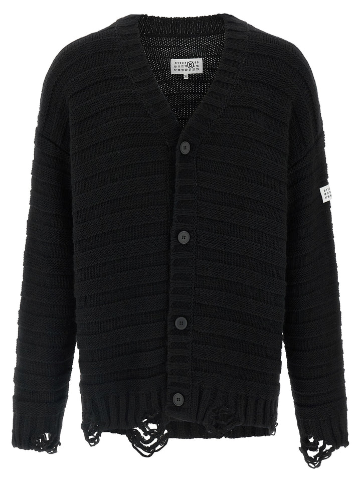 Mm6 Maison Margiela Distressed Wool Cardigan Sweaters and Cardigans - Black | 8c42f2f7ef955053fe8784c03f120187dbc3647d