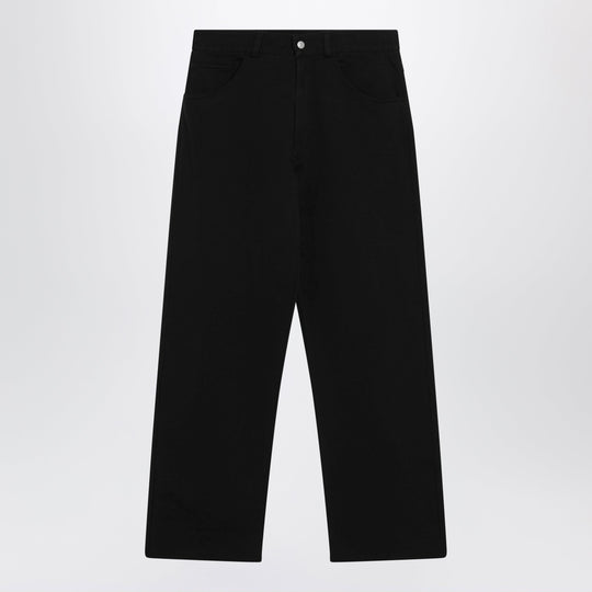 Wide-Leg Cotton Trousers With Embroidered Logo, Black