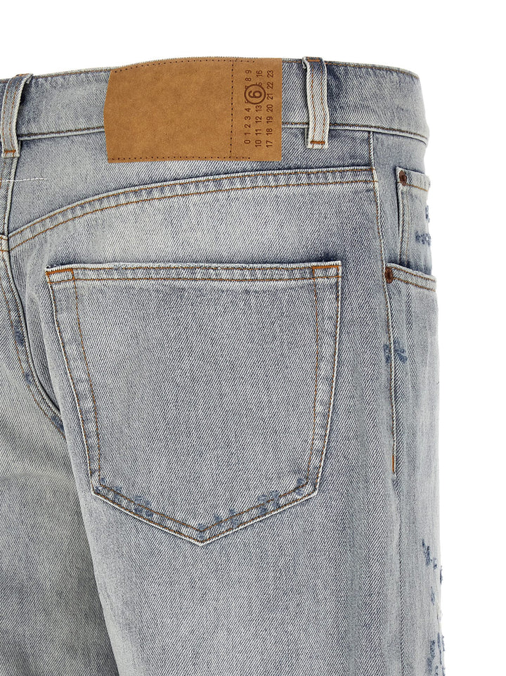 Mm6 Maison Margiela Used Effect Jeans - Light Blue | cba6039d280d5914ec45f520d6cedb28e8f73144