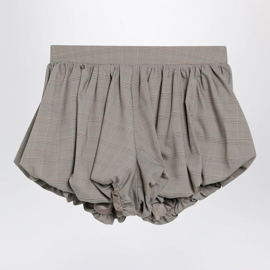 Beige Checkered Balloon Shorts In A Wool Blend