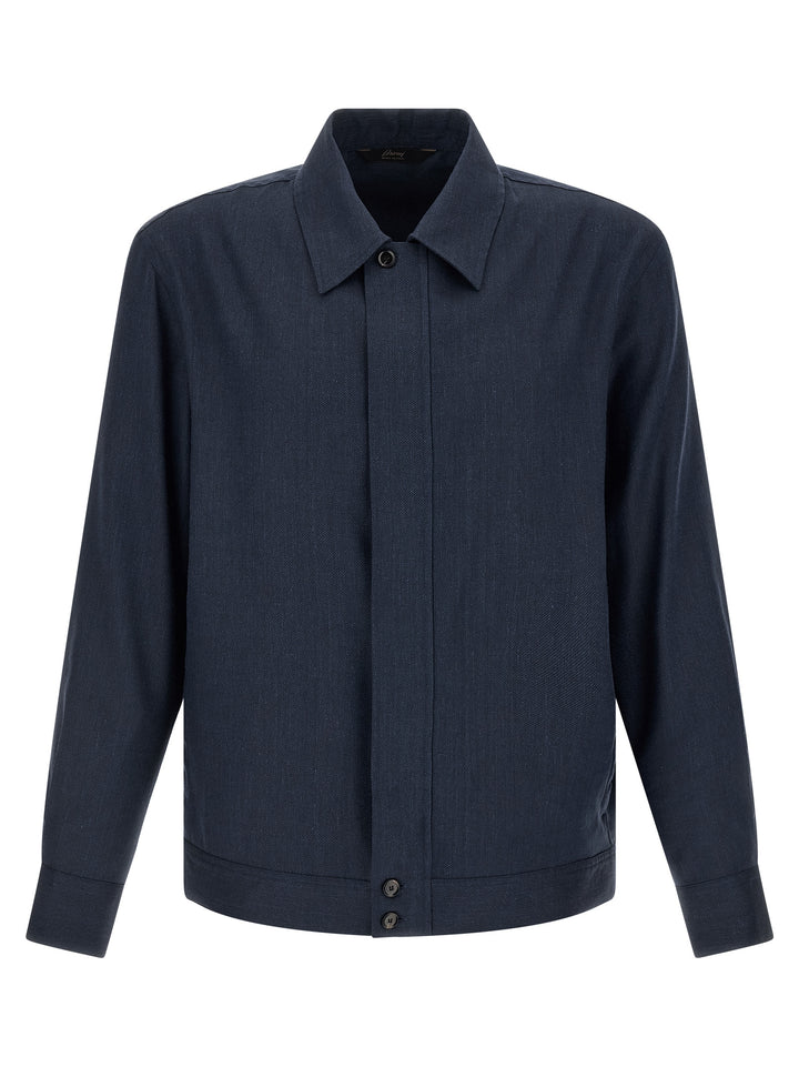 Brioni Linen Wool Blouson Puffer Jackets - Blue | 82ef6fbb84676dbad46a82678e4d740fca697abe