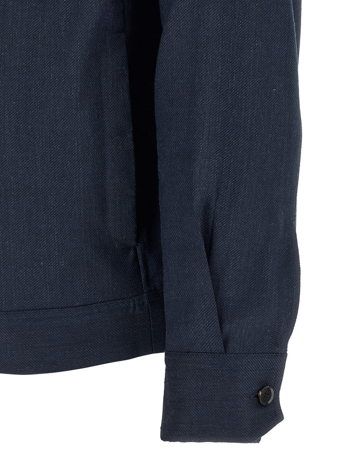 Brioni Linen Wool Blouson Puffer Jackets - Blue | 91ce4f492a340c3efe39239ef5d32a108e272563