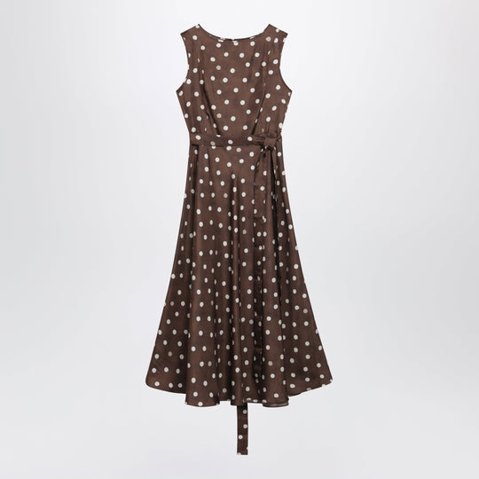 Printed Silk Twill Sleeveless Midi Dress In Brown