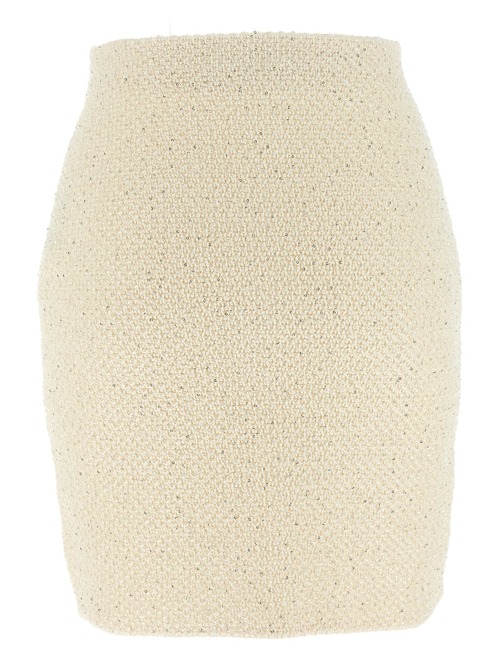 Self Portrait Cream Sequin Knit Mini Skirts - White/Black | c10254247e3dbd54916f529c0bb25f9612a57651