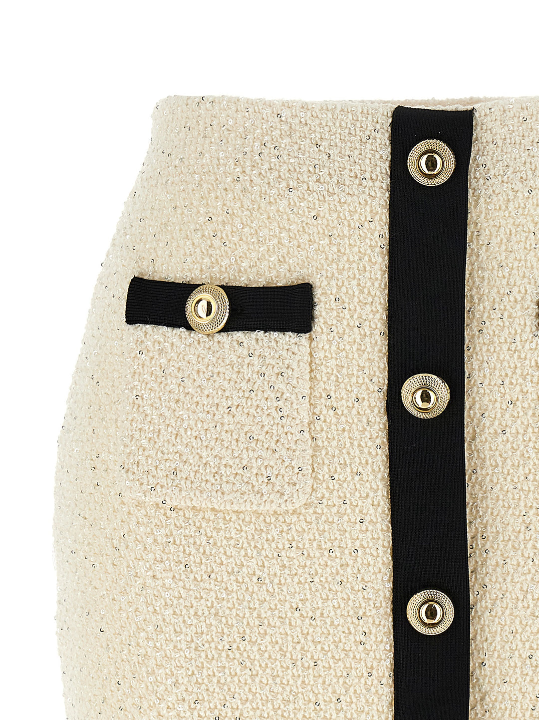 Self Portrait Cream Sequin Knit Mini Skirts - White/Black | fbbc78f5c3df00891f775d97b49ae7f075fd8ef5