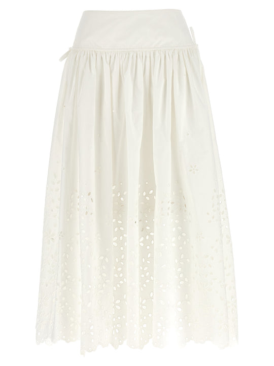 White Cotton Embroidered Midi Skirts White