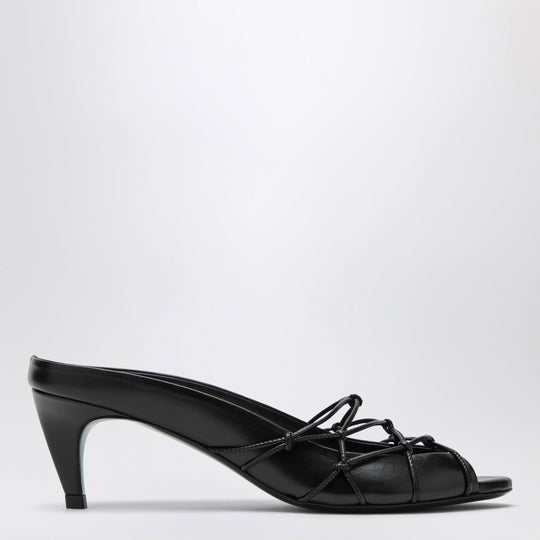 Knotty Black Leather Slide Sandals