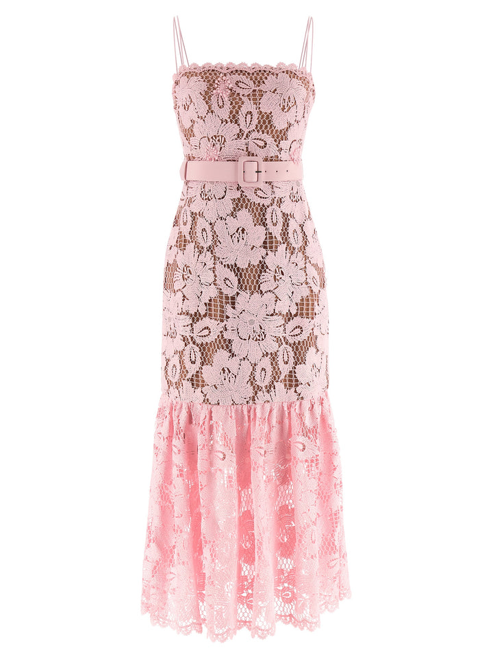 Self Portrait Pink Crochet Lace Midi Dresses - Pink | 0a6cc8932c82675d49ec4f79f26c42ca8c0ccfb3