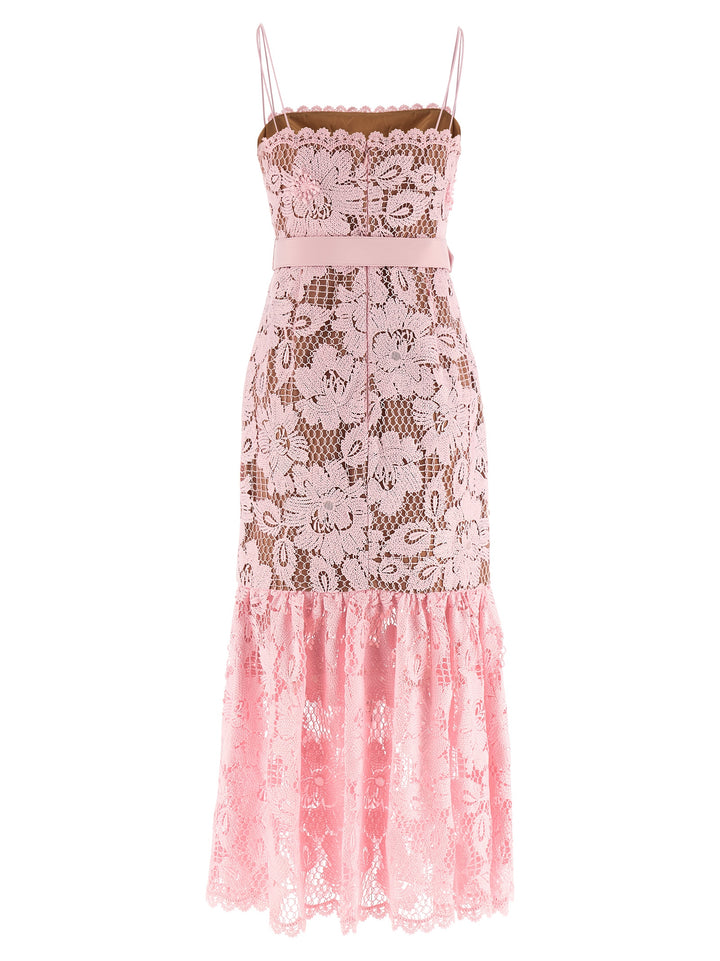 Self Portrait Pink Crochet Lace Midi Dresses - Pink | 8bcaaab24ef842ca8cd0cd22bf9c3485364ac83b