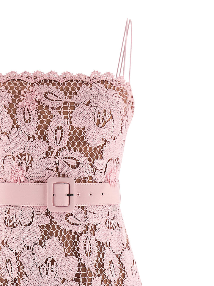 Self Portrait Pink Crochet Lace Midi Dresses - Pink | 990362b37208c7cba801ab1a75de01c1f564e218