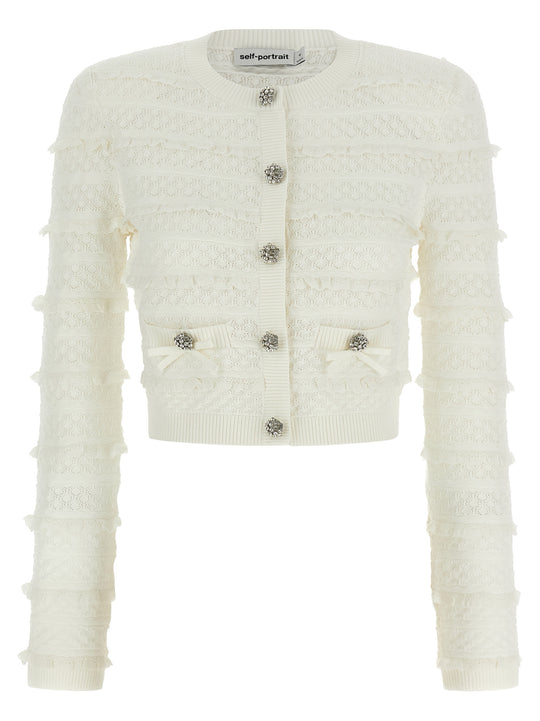Pointelle Diamante Sweaters And Cardigans White