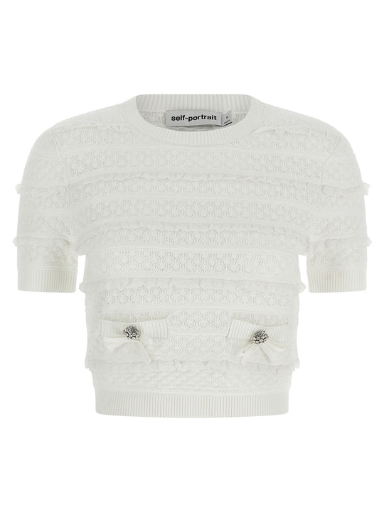 Pointelle Knit Tops White