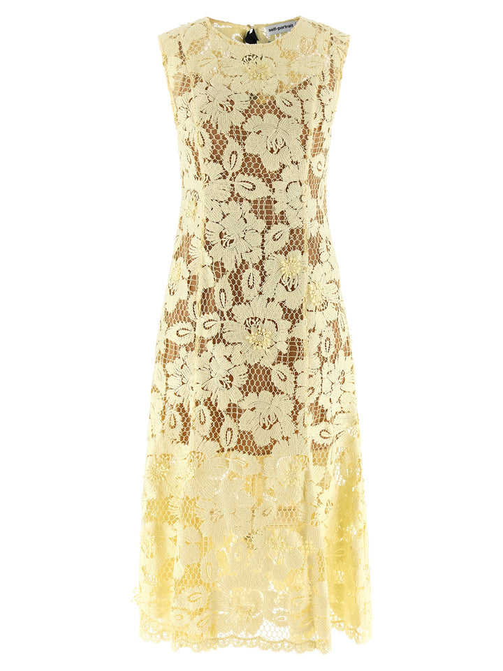 Self Portrait Yellow Crochet Lace Dresses - Yellow | 02410bdeb6c2e8498ef19fb5c0cb572441ee9345