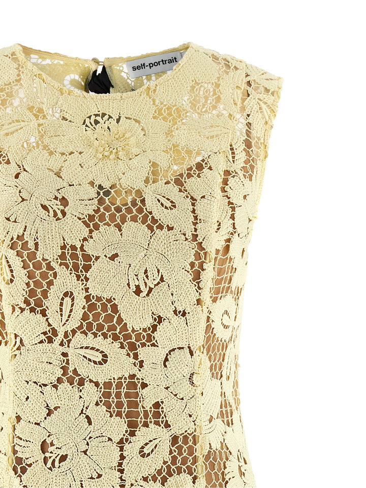 Self Portrait Yellow Crochet Lace Dresses - Yellow | f7670b804f1c31370383e2d8337f5eb9ea6fdb4f