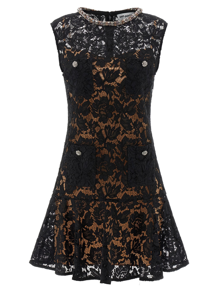 Self Portrait Black Lace Crystal Dresses - Black | eeb480f817c93286da5bf5c4497ee7bc2104a7a8