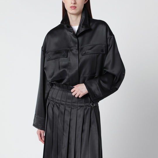 Dark Grey Glossy Viscose Shirt Jacket