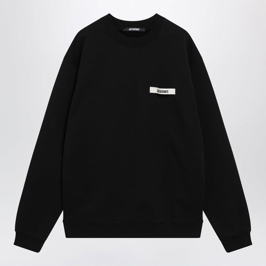 Black Crewneck Sweatshirt With Grosgrain Logo