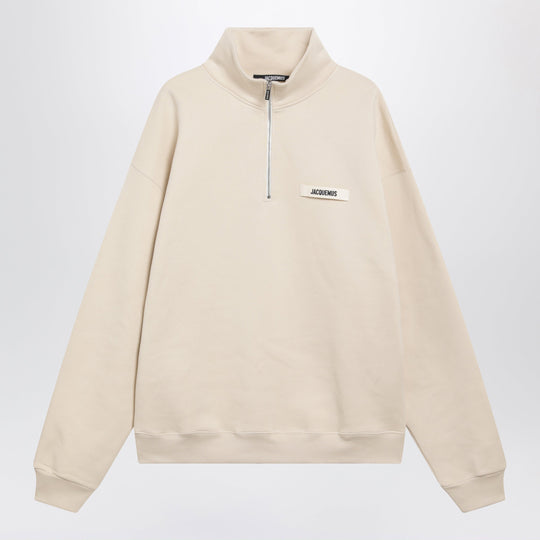 Beige Half-Zip Sweatshirt With Grosgrain Logo