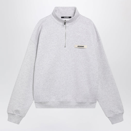 Light Grey Zip-Neck Sweatshirt With Gros Grain Logo