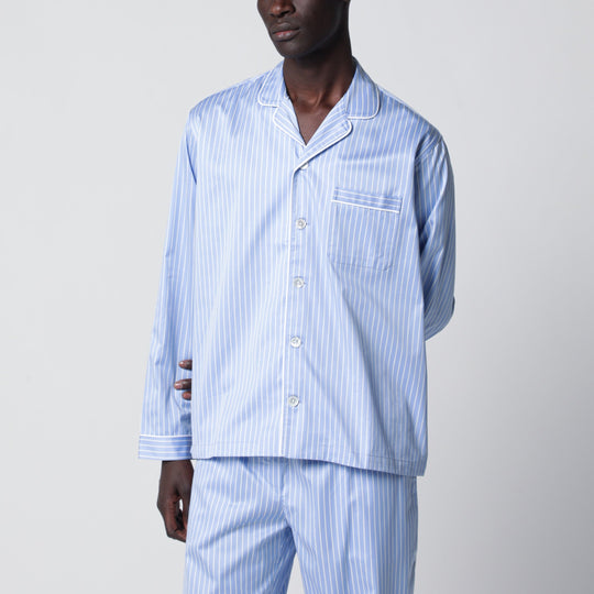 Light Blue Pajama Shirt With White Stripes