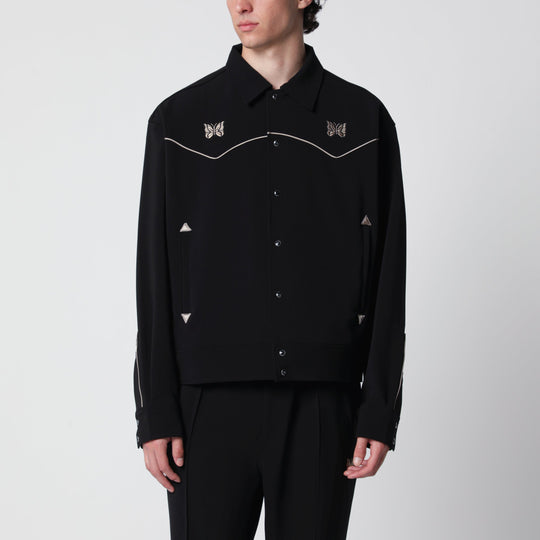 Piping Cowboy Jacket In Stretch Polyester Black