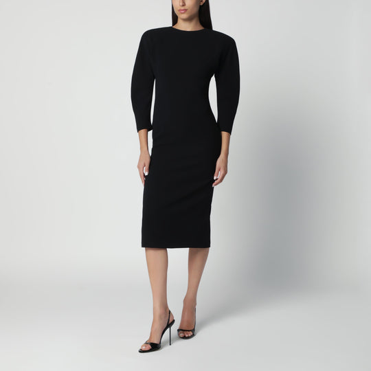 Black Midi Dress With Rounded Shoulders