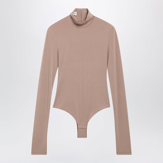 Blush Pink Turtleneck Bodysuit In Stretch Jersey
