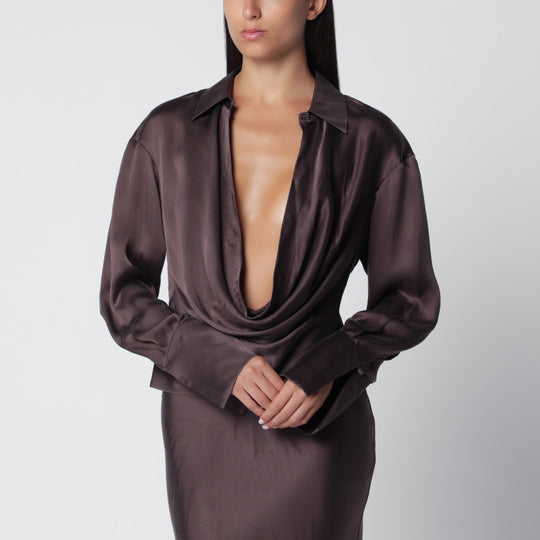 Deep Neckline Rouge Noir Satin Shirt