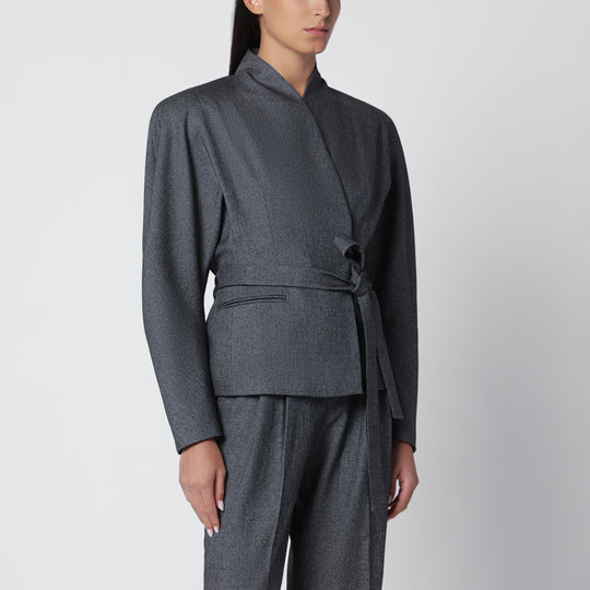 Coordinated Belt Jacket In Grey Mélange