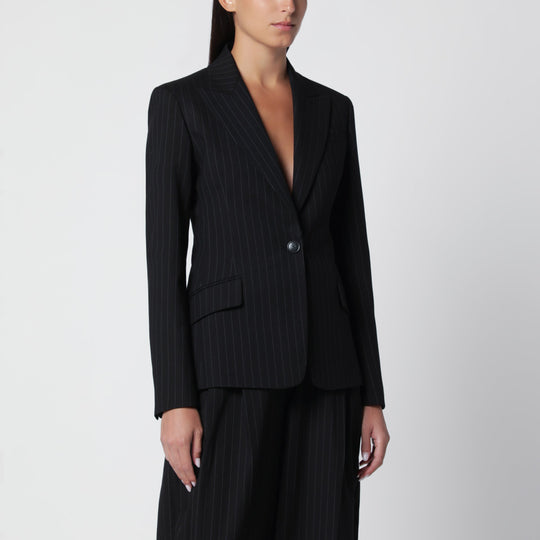 Single-Breasted Black Pinstripe Jacket In Cotton Blend