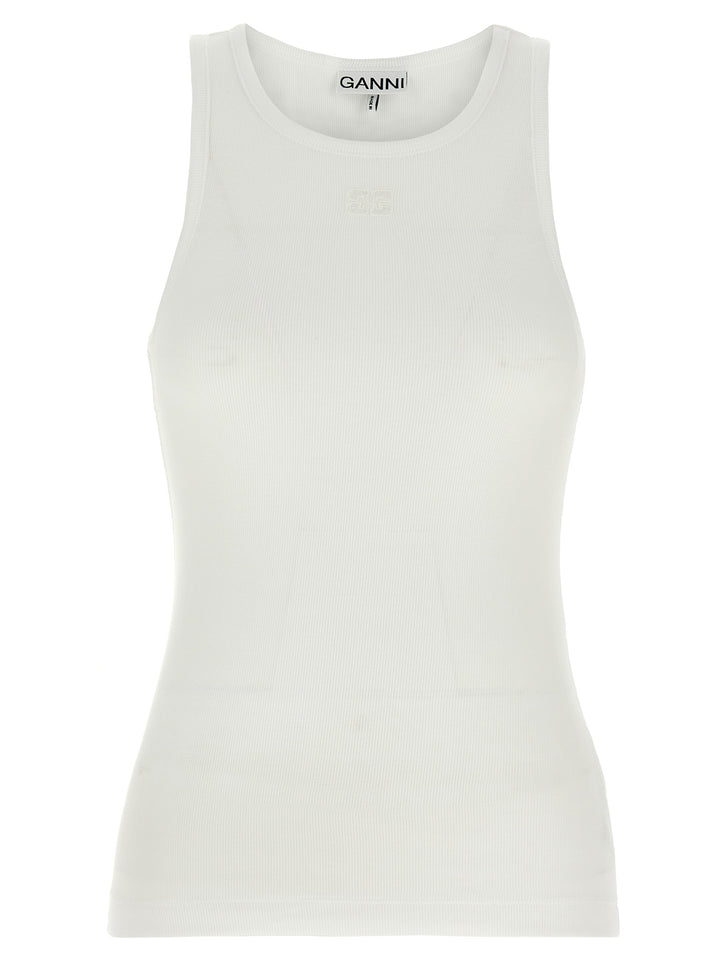 Ganni Ribbed Top Tops - White | 923e275f5c2912ea49bbe3c07c9ced5f04252ab1