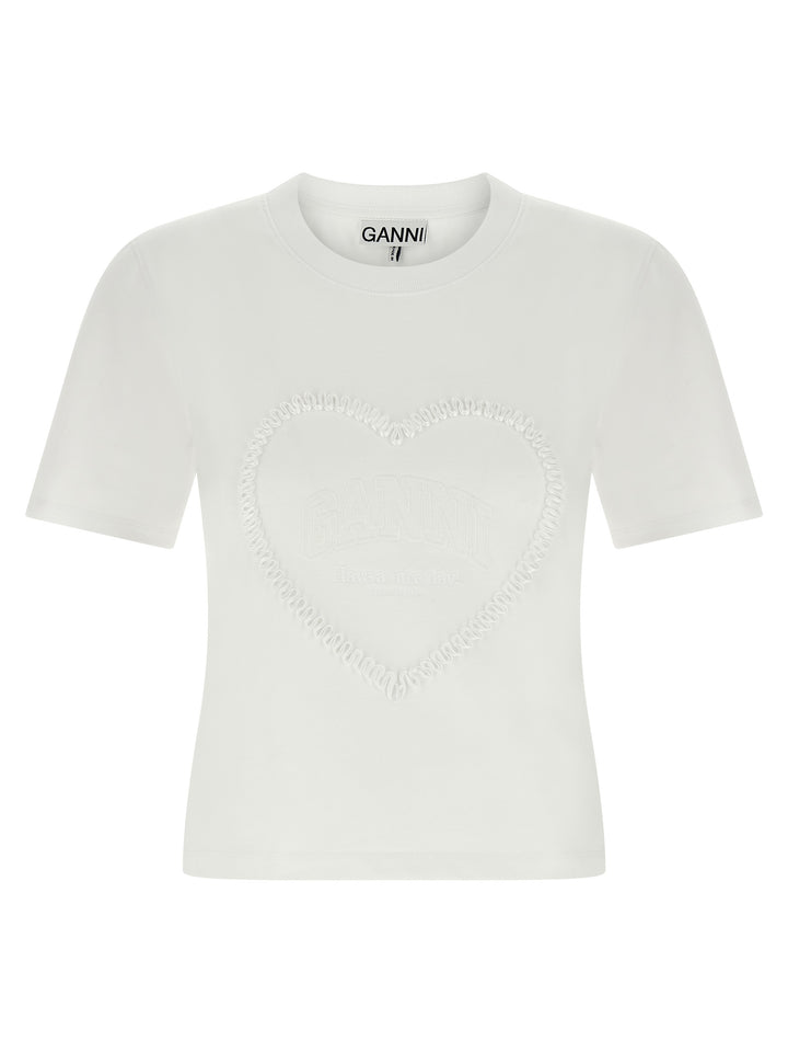 Ganni Heart Embroidery T-shirt - White | 204b7e5870fa9e2ac4900b62999ae45946d0dccf