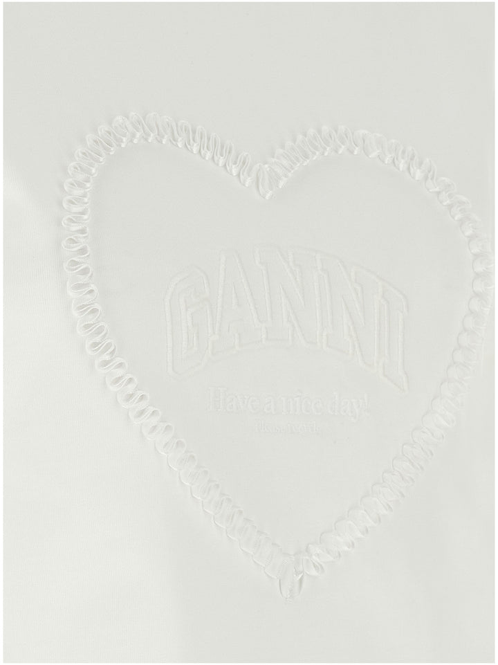 Ganni Heart Embroidery T-shirt - White | 0b78f5f06e6c7964d631f62507ca7b7aa4855fbf