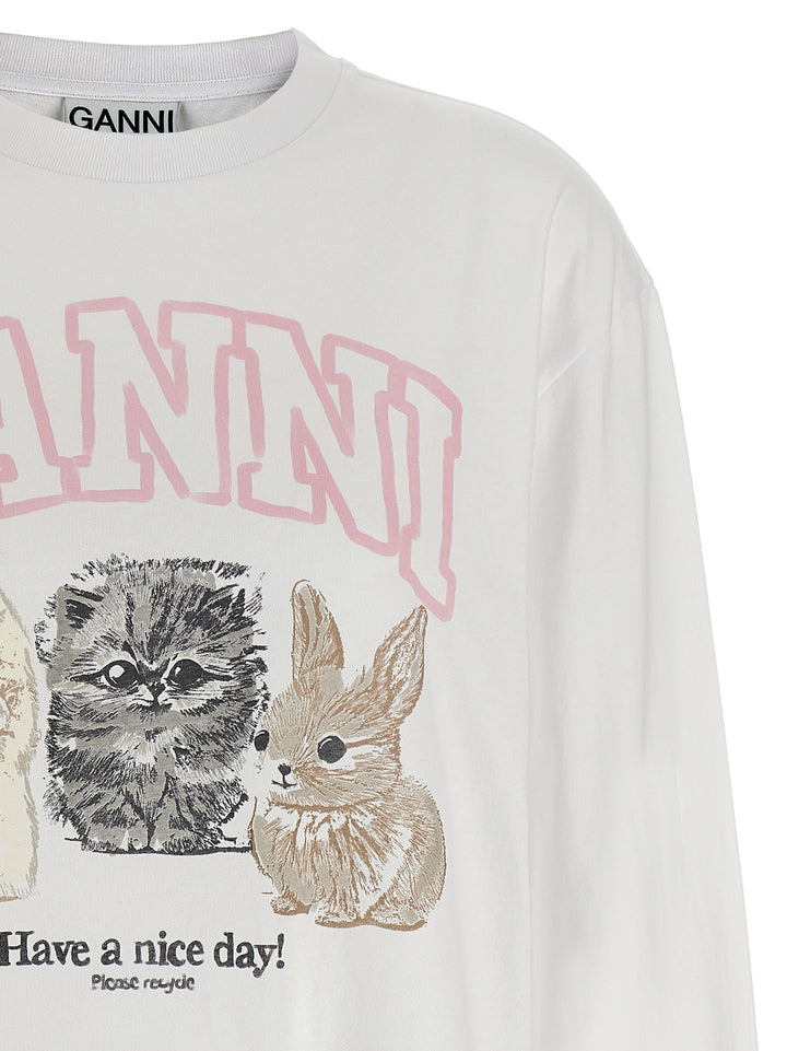 Ganni Animal Print T-shirt - White | beb9b552a20f18587d67acdeda338387d4f399ae
