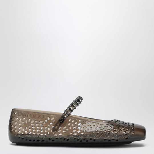 The Jelly Transparent Black Ballet Flats With Crystals
