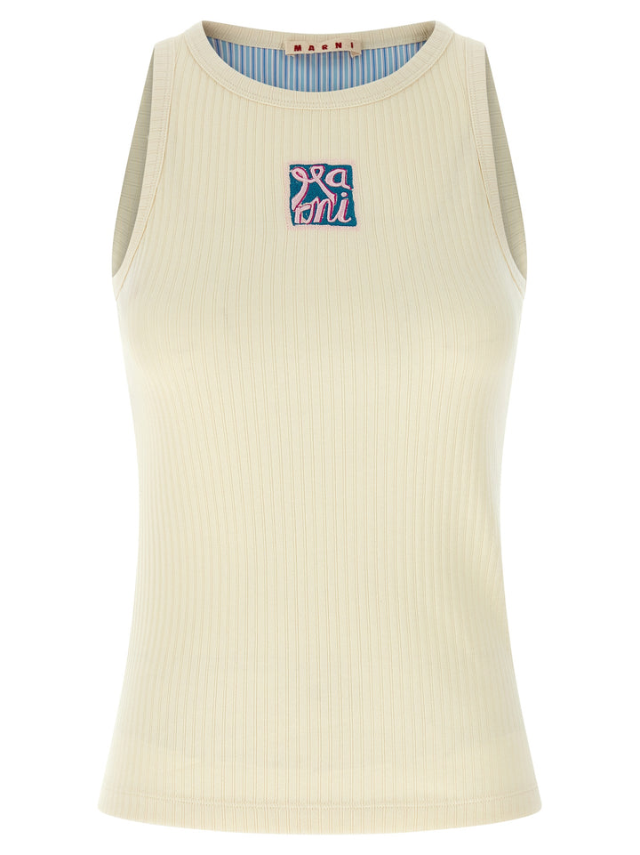 Marni Logo Patch Tank Top Tops - Beige | e69c6b1f7a391c2cd970b06fb12c44e8a3c49a77