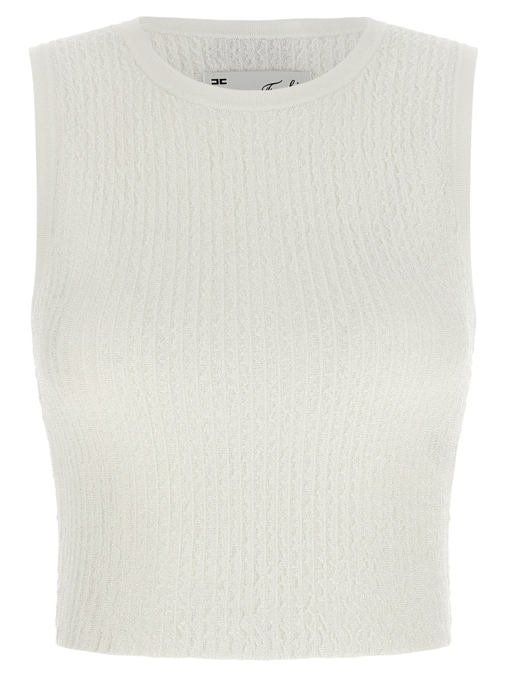 Elisabetta Franchi Ribbed Crop Top Tops - White | 23a4351db7f5a020c010c92966af7be7baf73101