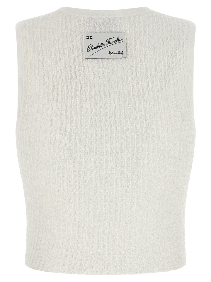 Elisabetta Franchi Ribbed Crop Top Tops - White | 28c67727cff71d9bc143847d34217977f2efe665