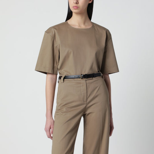 Short-Sleeve Cognac Cotton Top