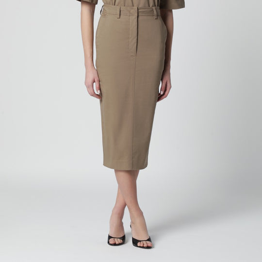 Cognac Cotton Pencil Skirt