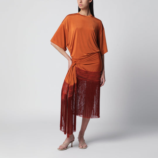 Azul Fringed Mini Jersey T-Shirt Dress In Burnt Orange