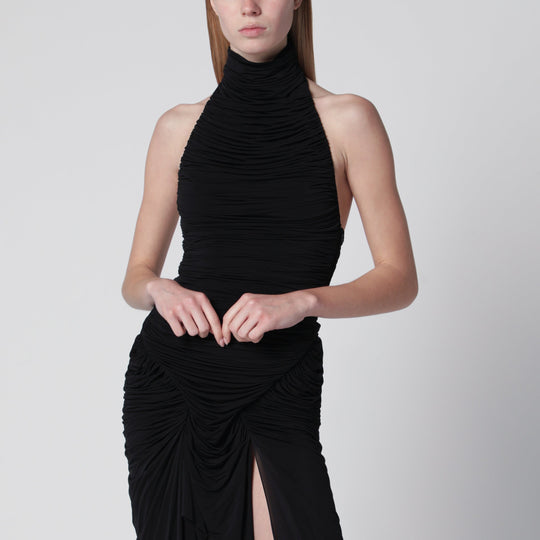 Black Draped Viscose-Blend Bodysuit