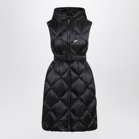 Black Belted Sleeveless Down Jacket