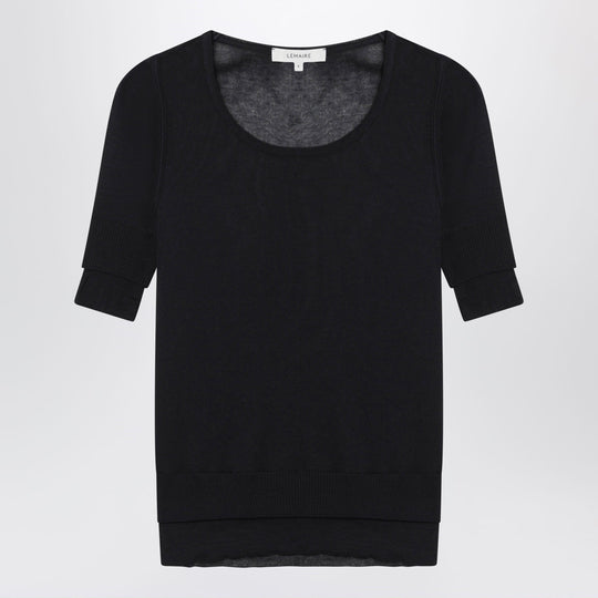 Midnight Blue Trompe-L'oeil Top In Viscose And Silk